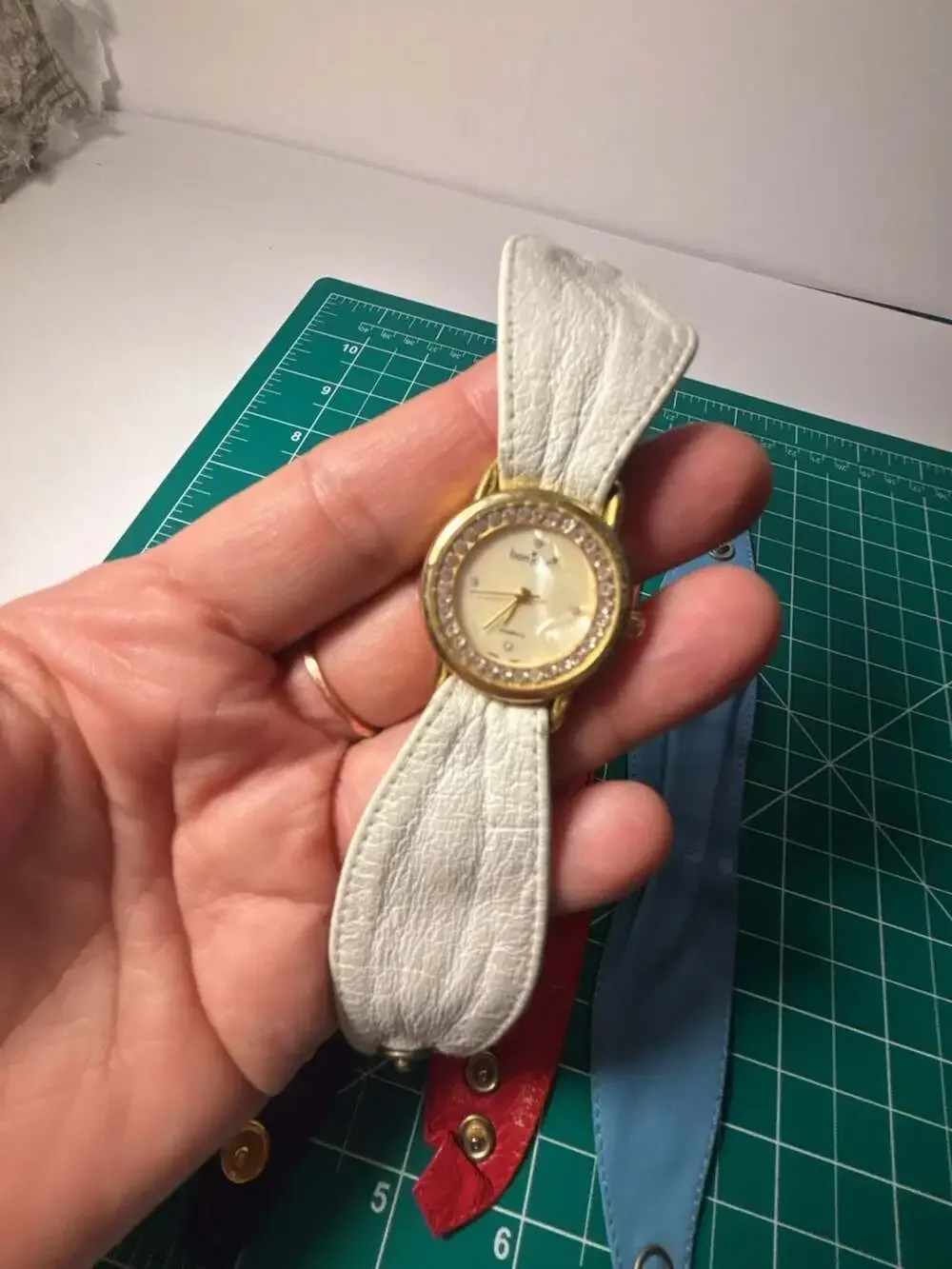 Bonjour Vintage Watch with Interchangeable Leather Snap Cuff Bracelets